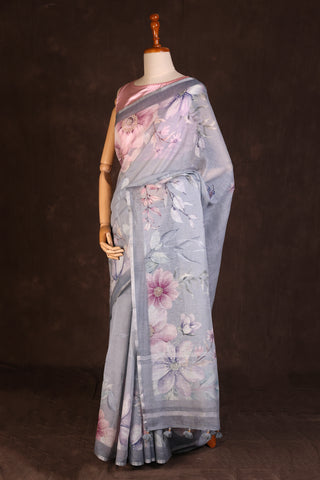 Grey Linen Saree