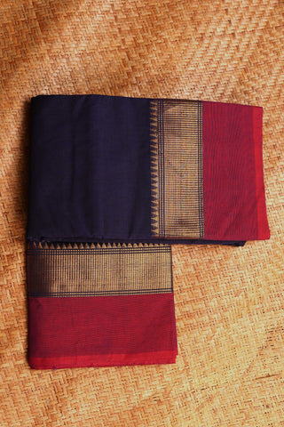 Royal Blue and Red Chettinad Cotton Saree