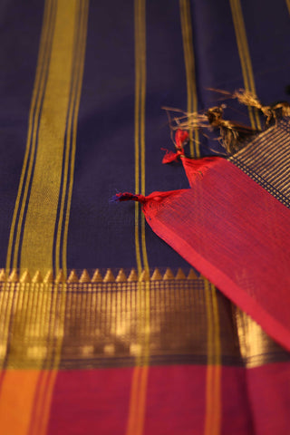 Royal Blue and Red Chettinad Cotton Saree