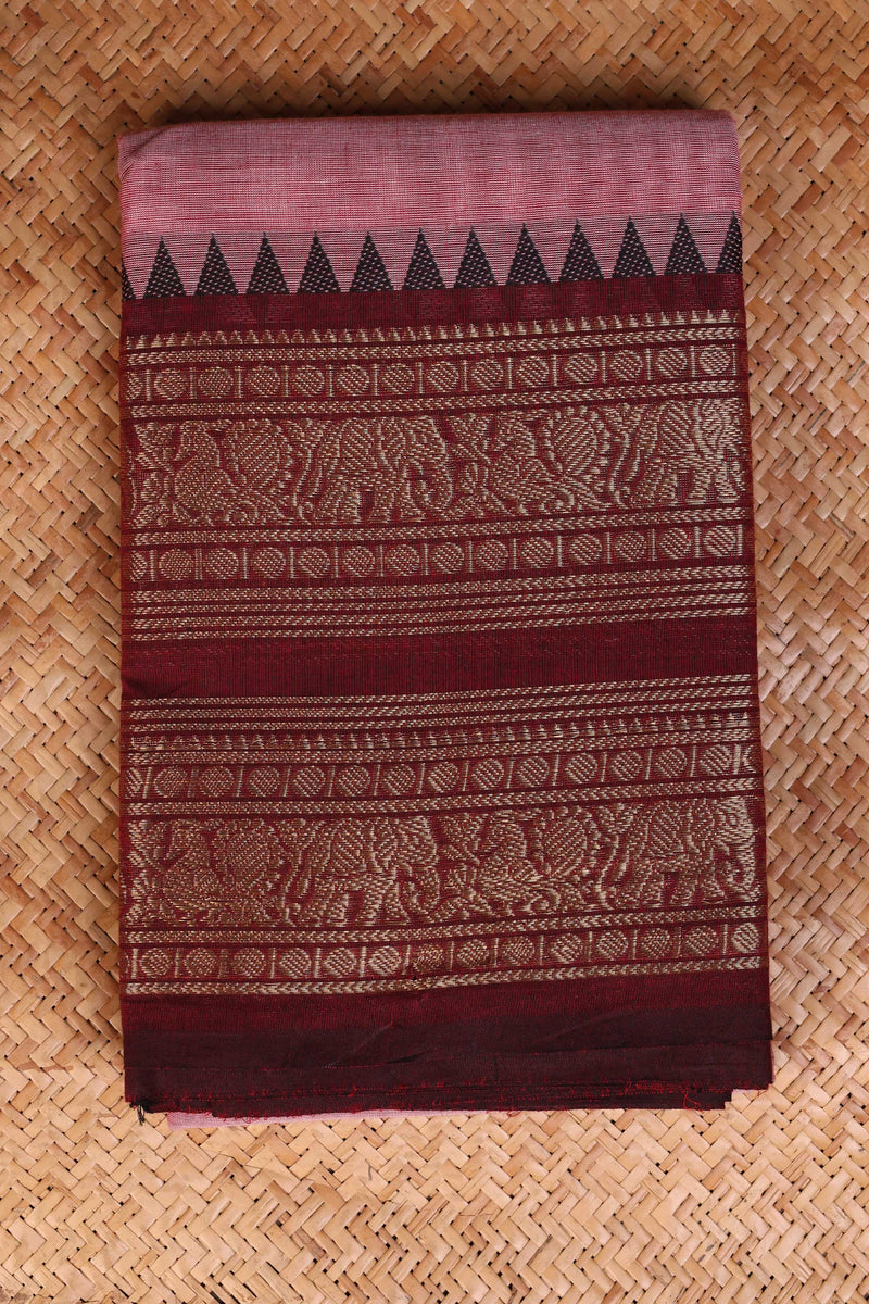 Onion Pink and Bergundy Chettinad Cotton saree