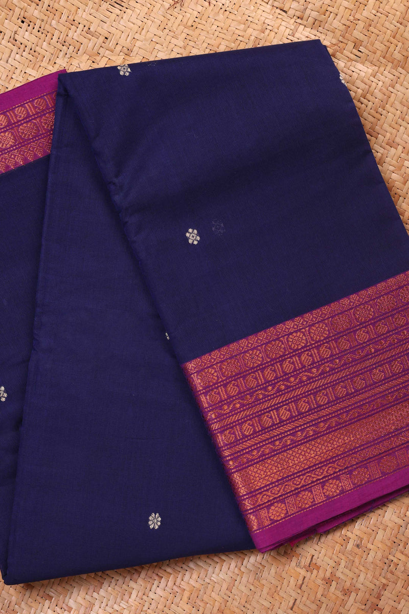 Midnight Blue and Rani Pink Chettinad Cotton saree