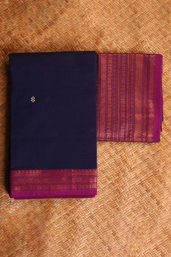 Miidnight Blue and Rani Pink Chettnad Cotton saree