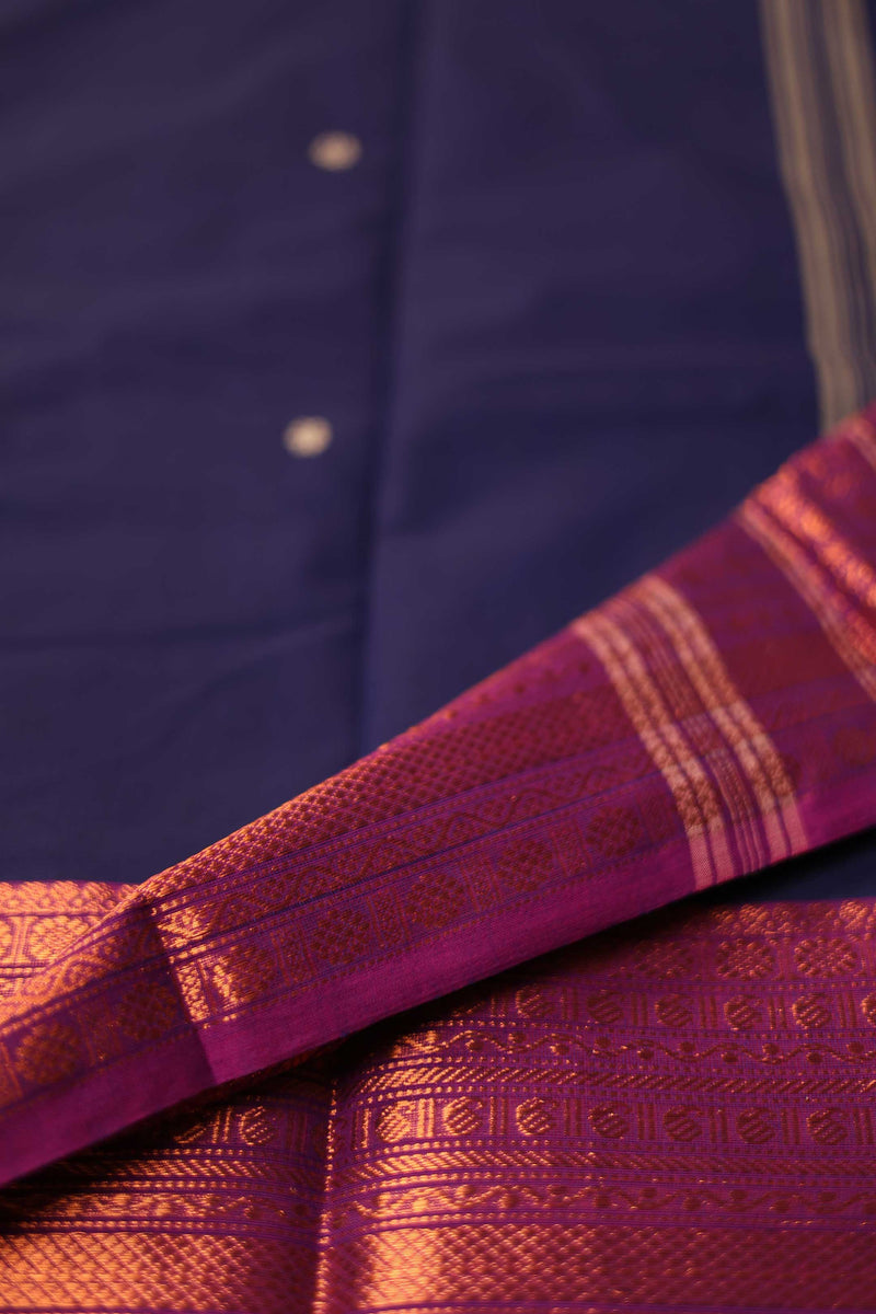 Midnight Blue and Rani Pink Chettinad Cotton saree