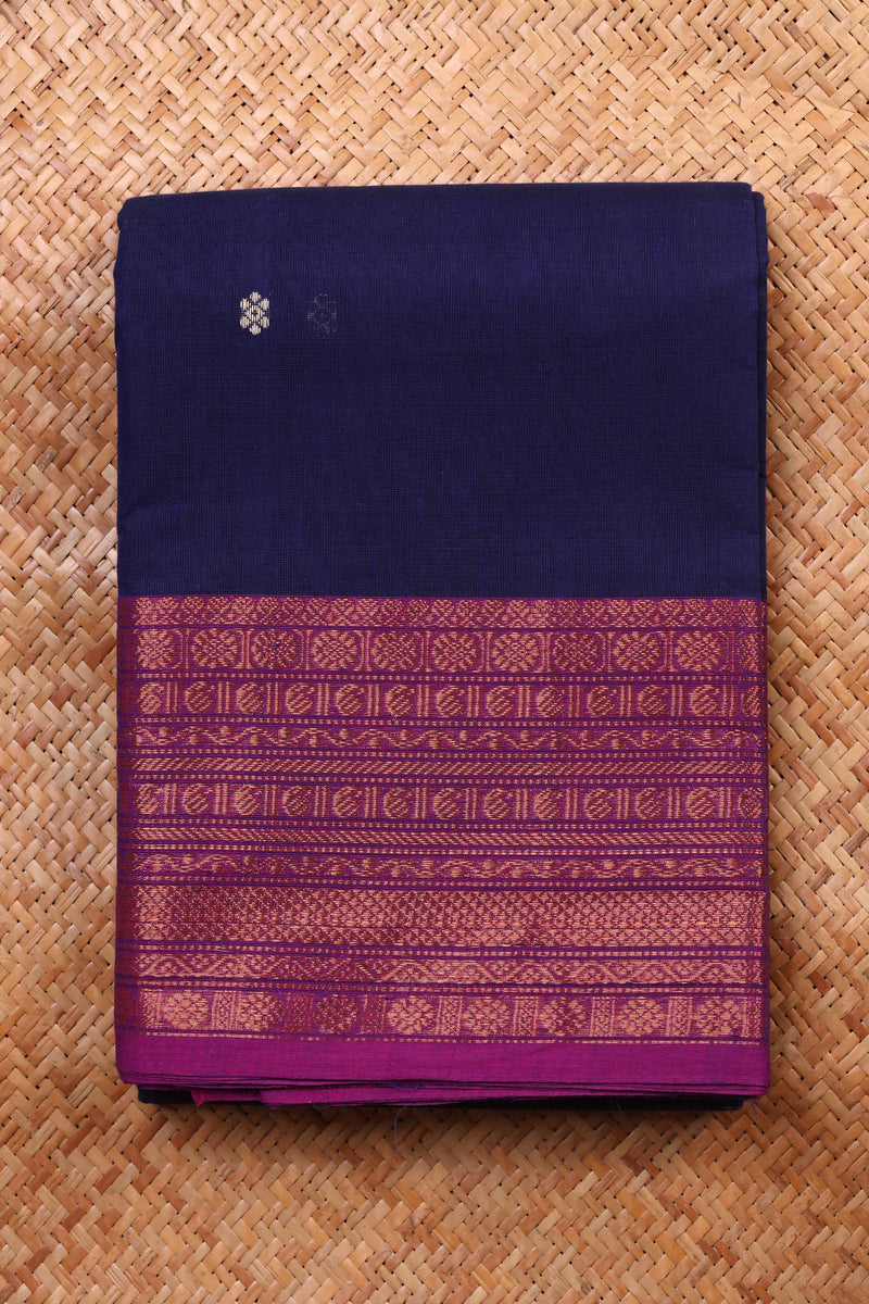 Midnight Blue and Rani Pink Chettinad Cotton saree