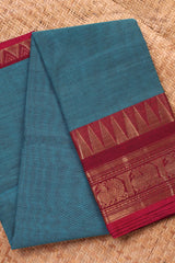 Earthy Teal Blue Chettinad Cotton saree