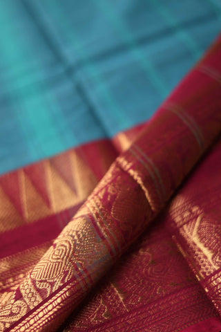 Earthy Teal Blue Chettinad Cotton saree