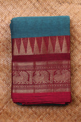 Earthy Teal Blue Chettinad Cotton saree