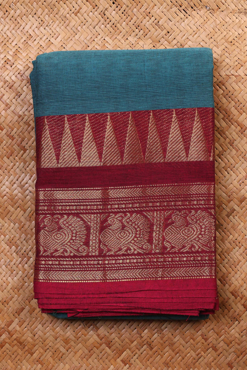 Earthy Teal Blue Chettinad Cotton saree