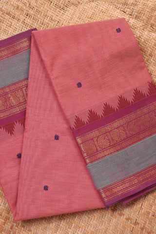 Earthy Blush Peach Chettinad cotton saree