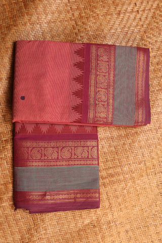 Earthy Blush Peach Chettinad cotton saree