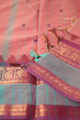 Earthy Blush Peach Chettinad cotton saree