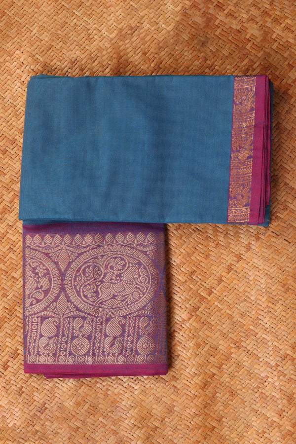 Earthy Blue and Mauve Chettinad Cotton saree