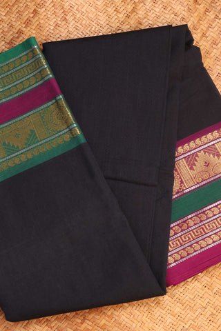 Black with Green and Pink Border Chettinad Cotton saree