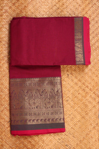 Earthy Deep Red Chettinad Cotton saree