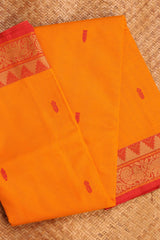 Golden Yellow and Orange Chettinad cotton saree- Close-up