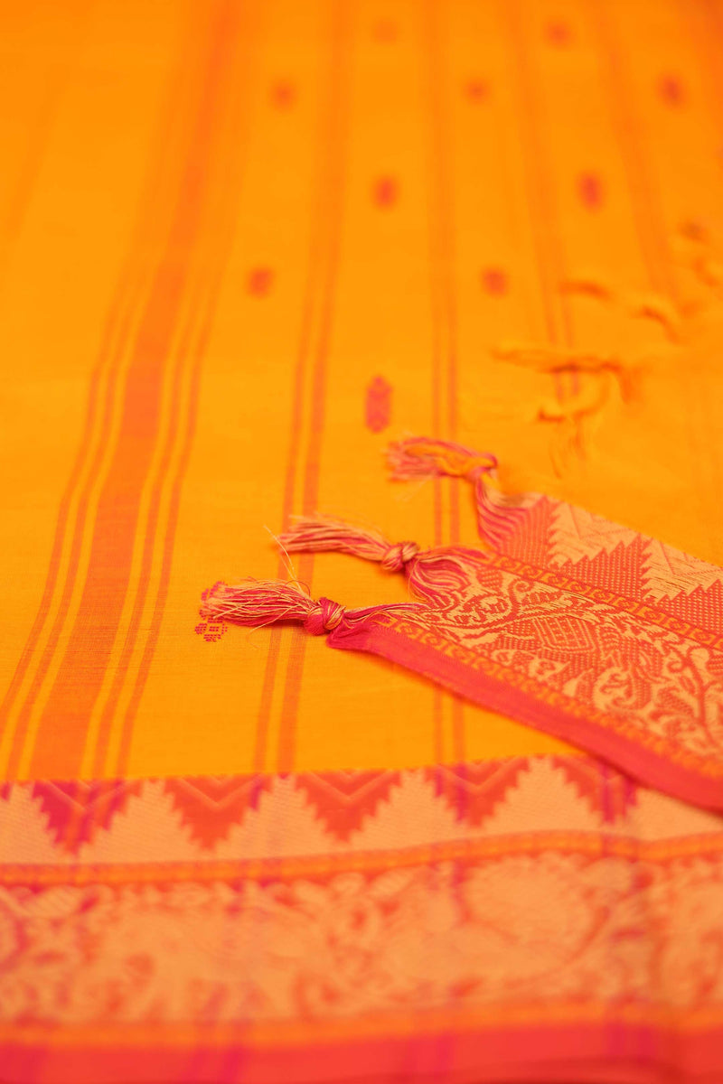 Golden Yellow and Orange Chettinad cotton saree