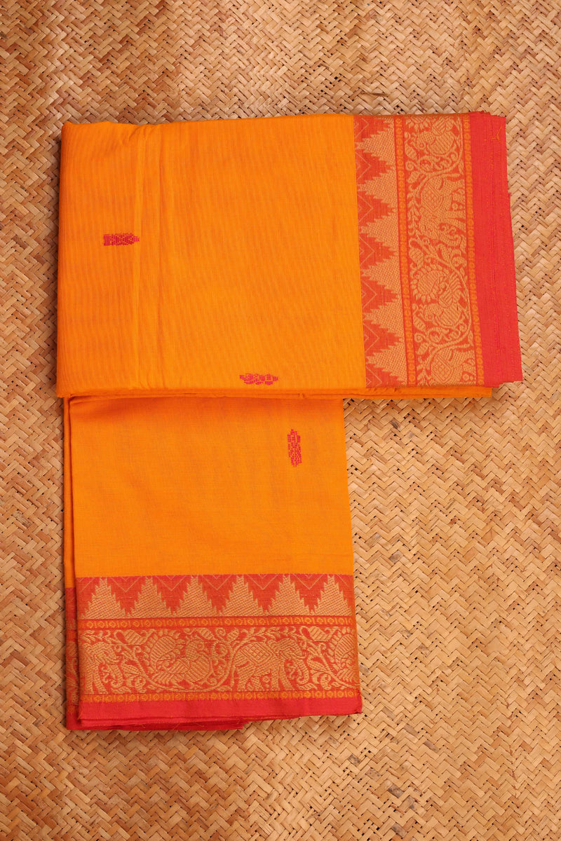 Golden Yellow and Orange Chettinad cotton saree