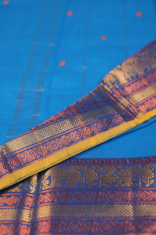 Earthy Cobalt Blue Chettinad cotton saree- close-up of border