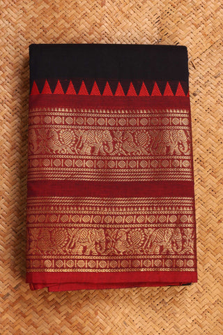 Dark Navy and Red Chettinad cotton saree- Top View