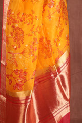 Yellow and Red Organza saree