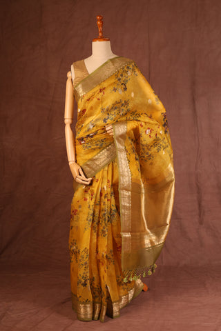 Mustard Yellow Organza saree