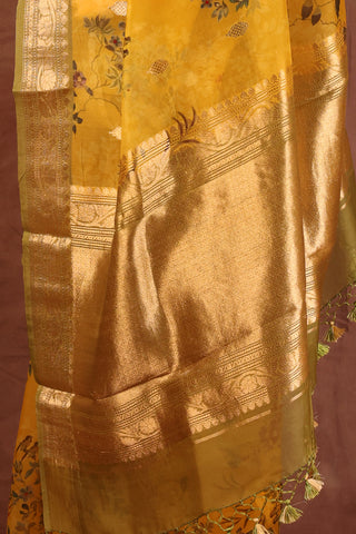 Mustard Yellow Organza saree