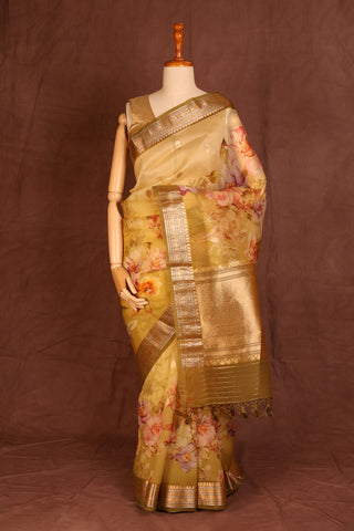 Lemon Yellow Organza saree