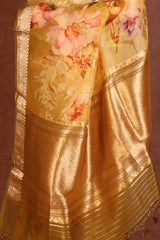 Lemon Yellow Organza saree