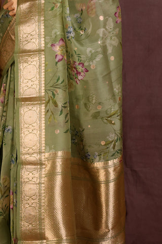 Olive Green Organza saree