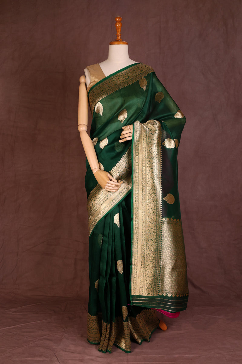 Emerald Green Organza saree