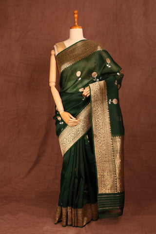 Bottle Green Organza saree