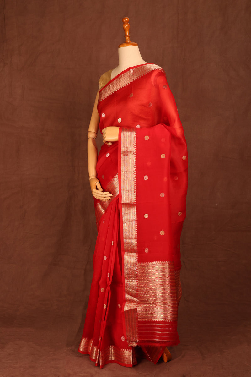 Ruby Red Organza saree