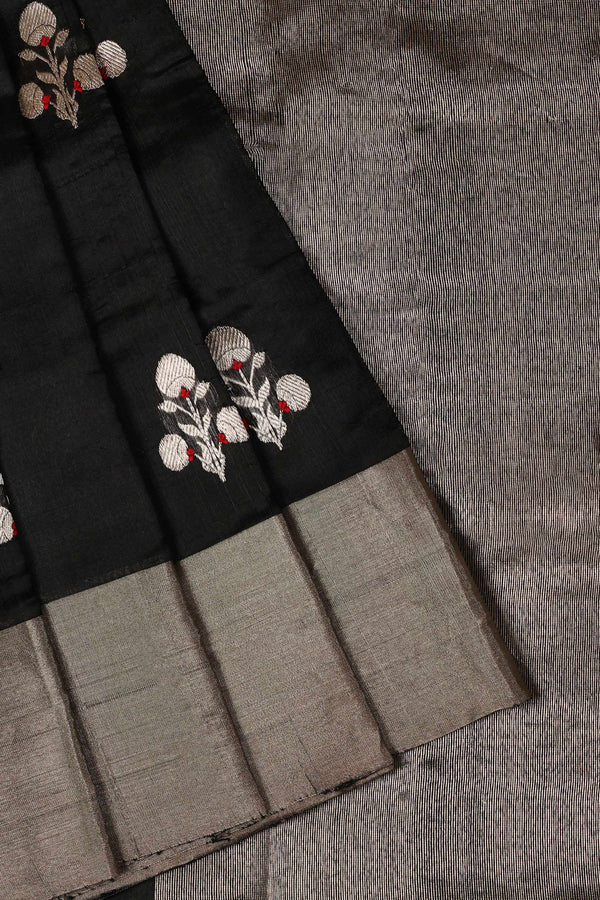 Black Chanderi Handloom Silk saree