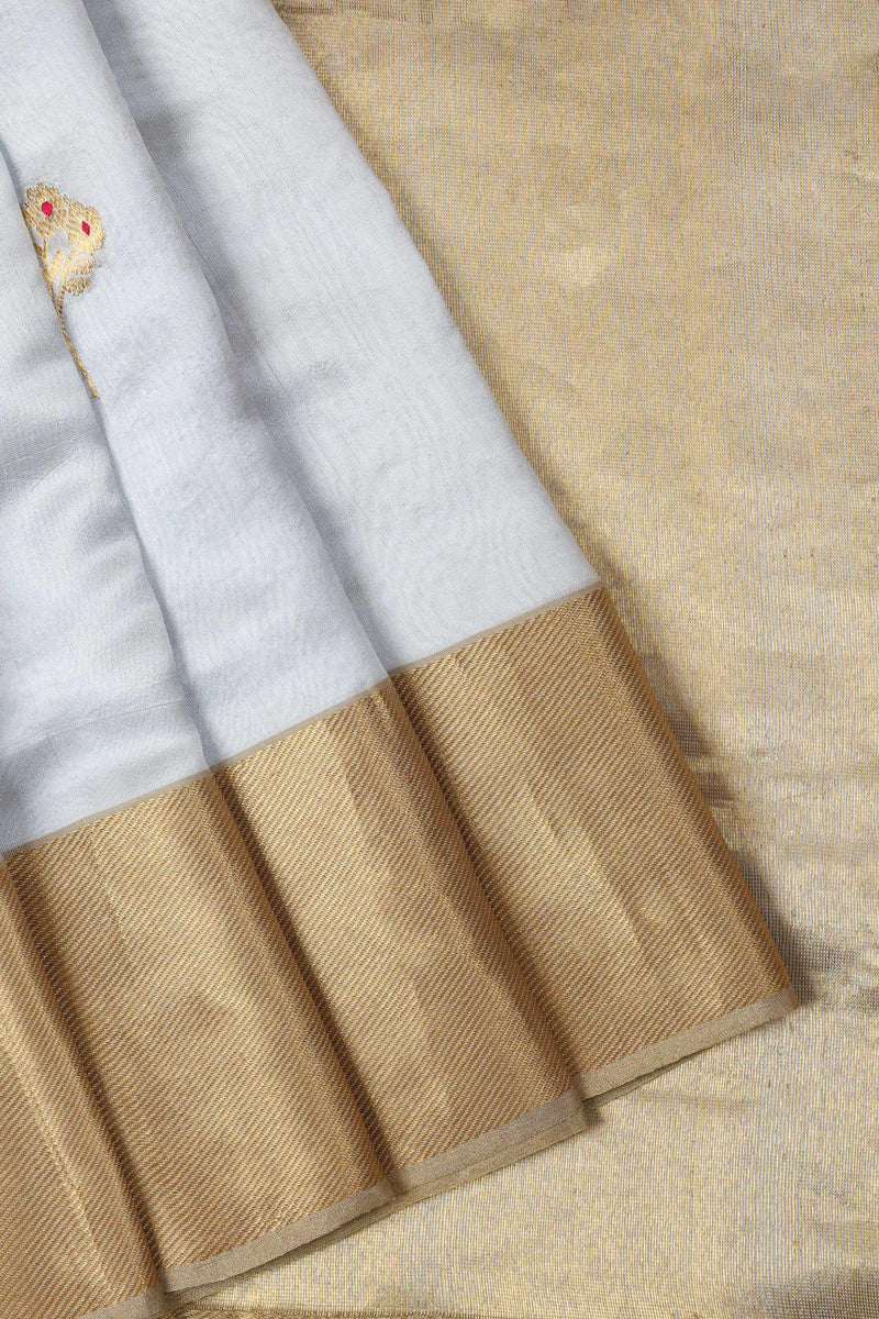 Silver and Gold Chanderi Handloom Silk saree