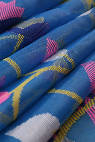 Blue Muslin Handloom Jamdani Saree