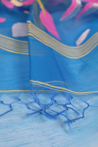 Blue Muslin Handloom Jamdani Saree