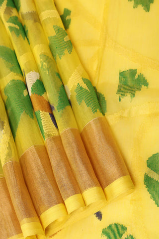 Yellow Muslin Handloom Jamdani saree