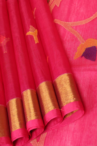 Pink Muslin Handloom Jamdani saree