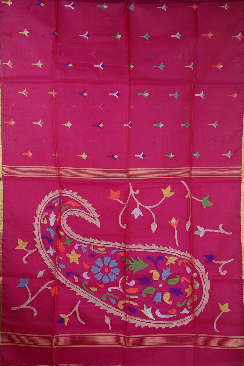 Pink Muslin Handloom Jamdani saree