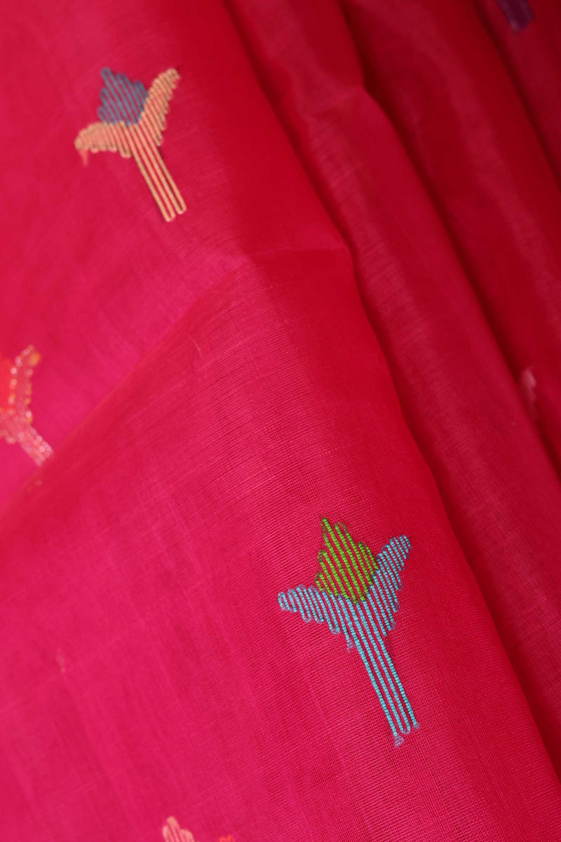 Red Muslin Handloom Jamdani saree