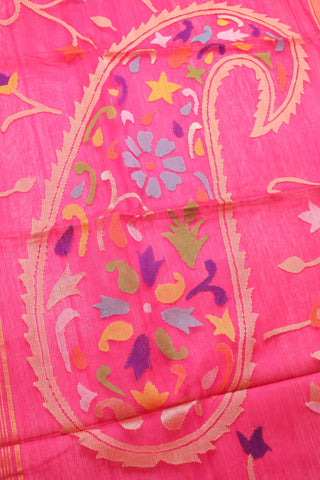 Pink Muslin Handloom Jamdani saree