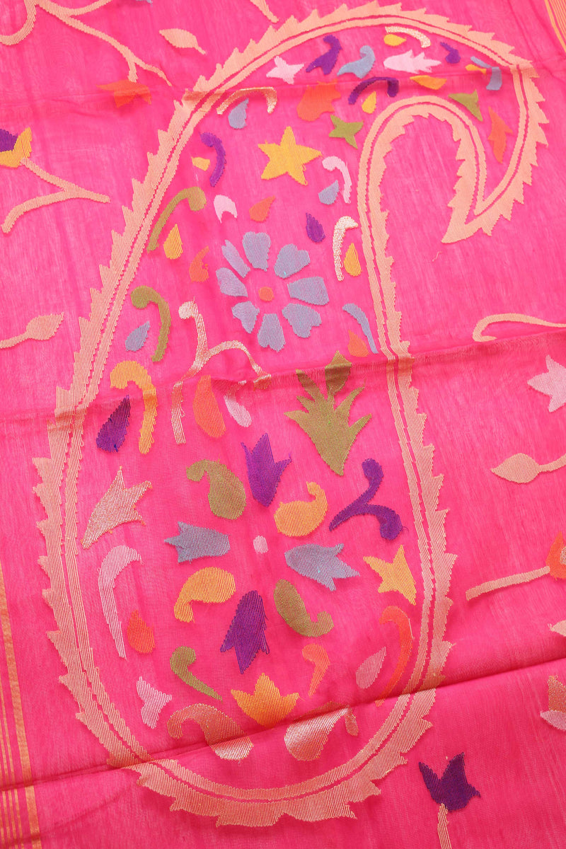 Pink Muslin Handloom Jamdani saree