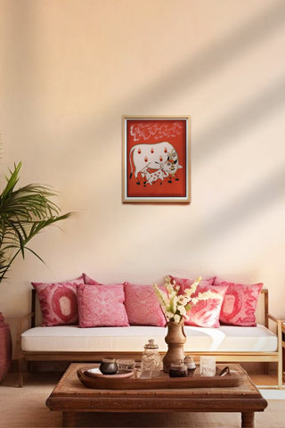 Hand-painted Cow & Calf Pichwai painting