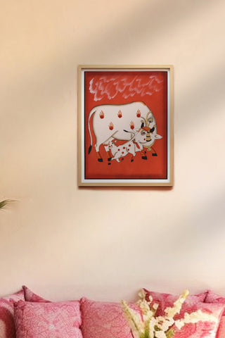 Hand-painted Cow & Calf Pichwai painting
