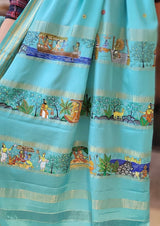 Alia Bhatt's Turquoise Blue Mysore Silk Saree (Made to Order)