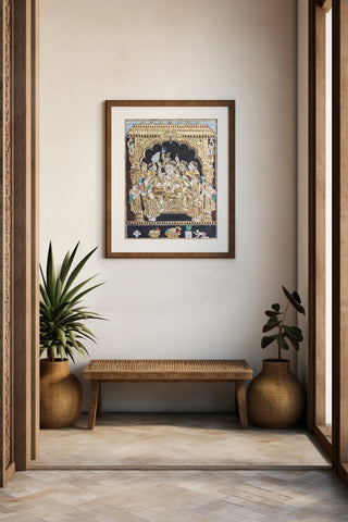 Krishna with Rukmini Stayabhama Tanjore Painting