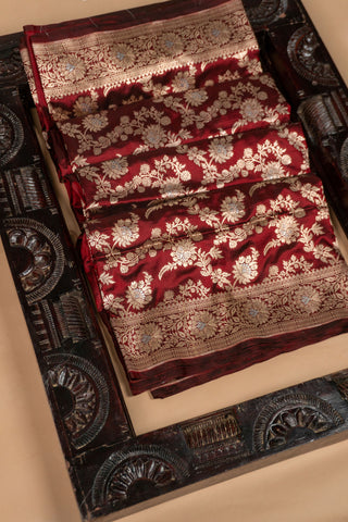 Regal Maroon Handloom Banarasi Pure Katan Silk Saree