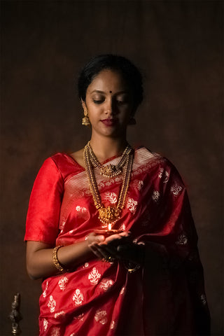 Bright Red Banarasi Pure Silk saree