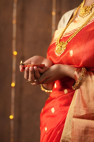 Bright Red Chanderi Silk saree