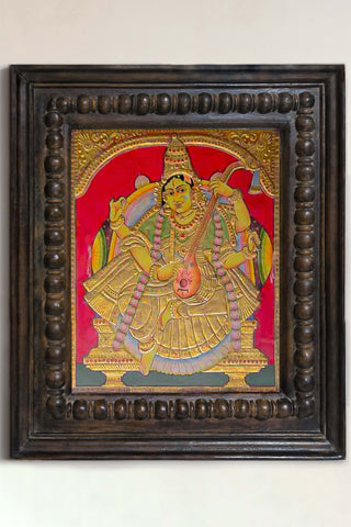 Goddess Saraswati with Veena Tanjore Painting